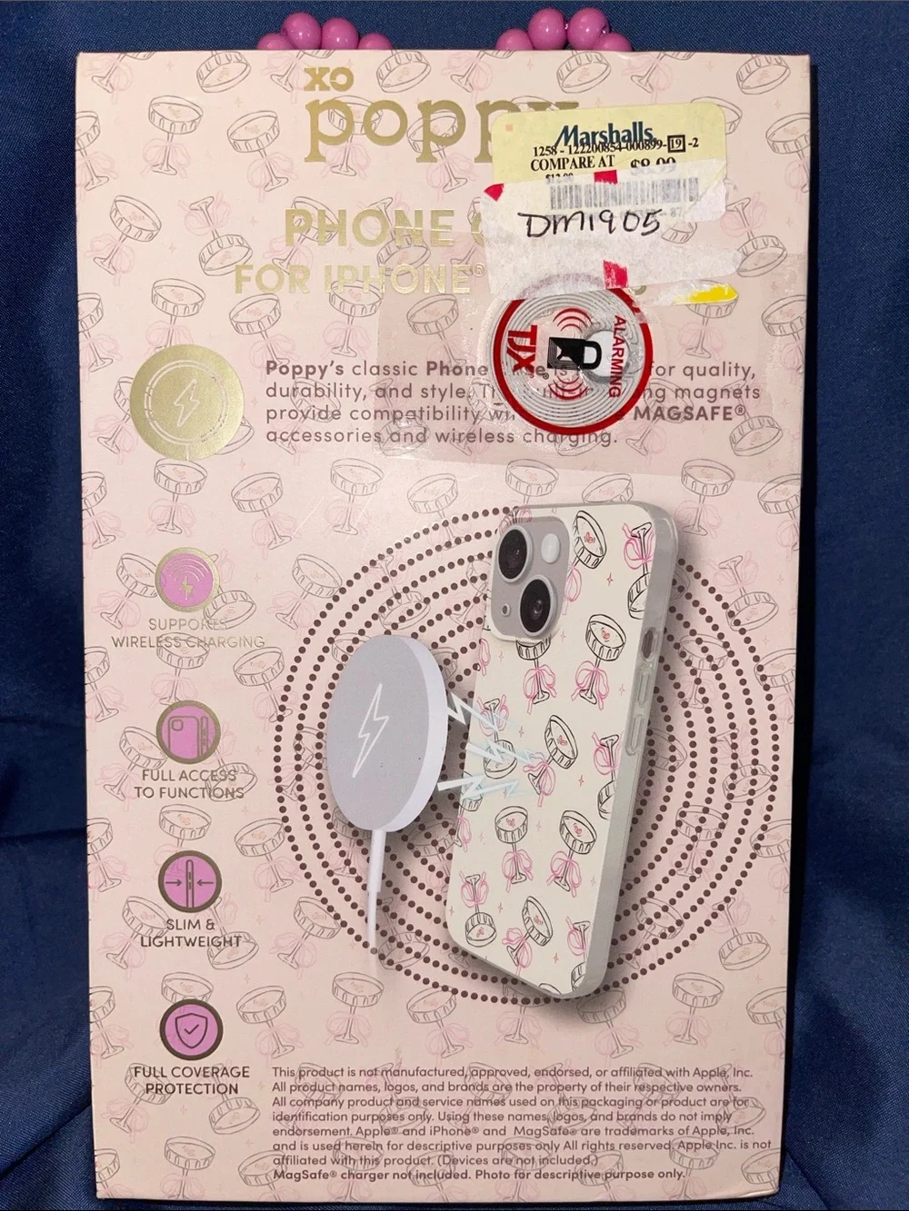 Xo Poppy White with Black Martinis & Pink Ribbon iPhone Case for iPhone 15/14/13